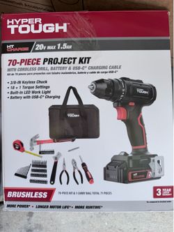 Hyper Tough 20V MAX Brushless Cordless Drill & 70-Piece Project Kit (Used)