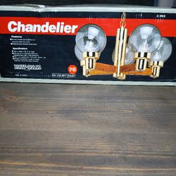 Vtg Pay n Pak Smoke Glass Solid Oak Chandelier 18w×10.5h NOS