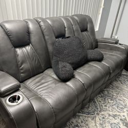 LIKE NEW- REAL LEATHER COUCH 2 PIECE- MOR FURNITURE