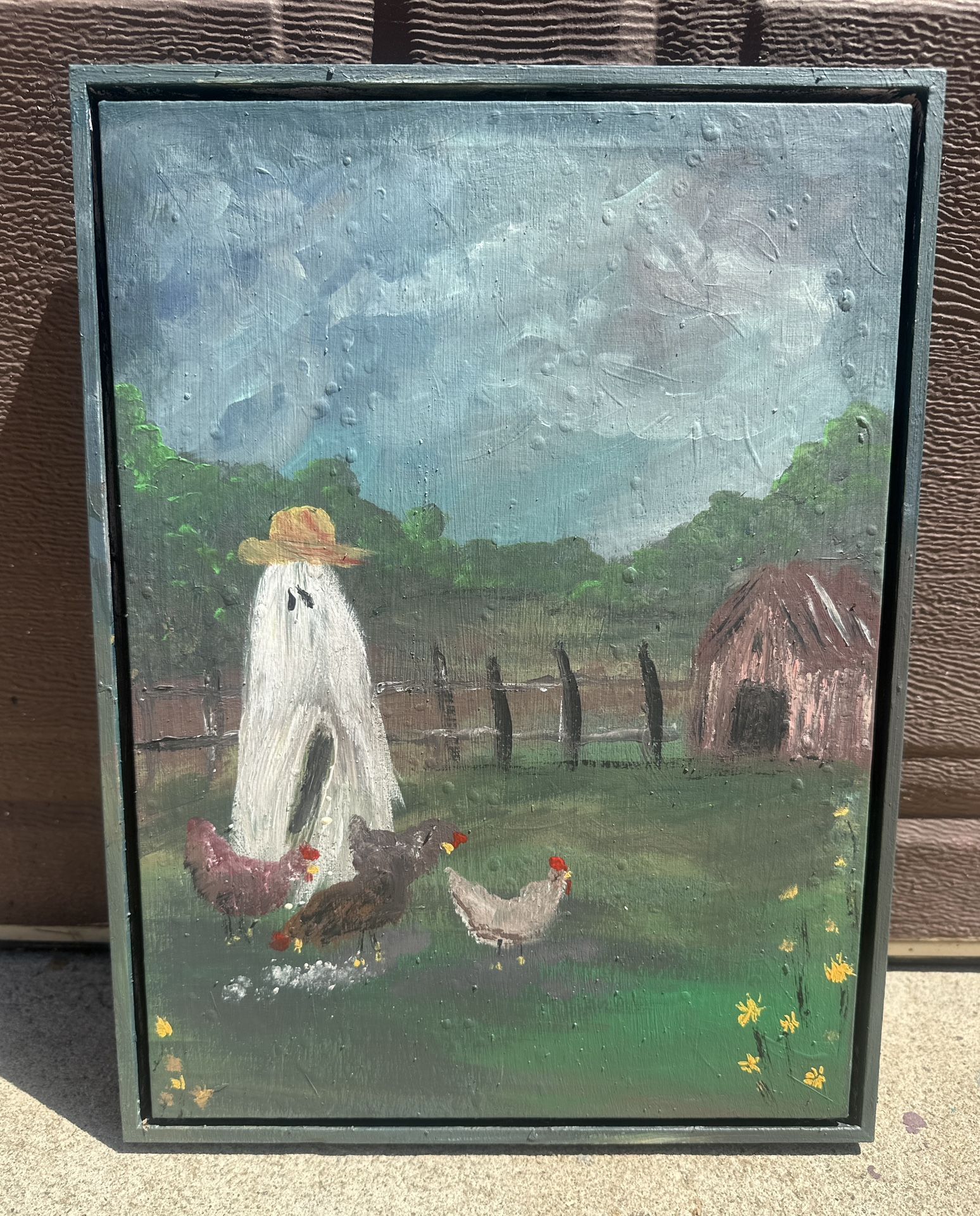Custom Hand Painted Ghost π» With Chicken Framed Art