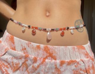 Crystal Waist Beads, Amethyst, Rose Quartz, Carnet, Black Obsidian