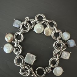 Bracelet 925 silver with  Baroque Pearls  charms 