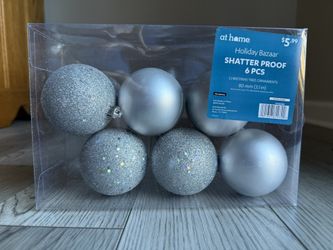 At Home Silver Shatter Proof Christmas Ornaments