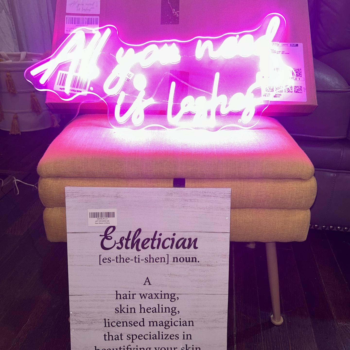 Esthetician/Lash Gurlies: Glow Up Your Space: Neon Sign & Positive Vibes Canvas!