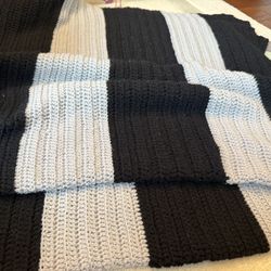 Handmade Blanket Black Grey Knitted