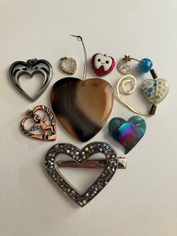 8 x Unique Mixed HEART Theme Charm Pendant / Pin Brooch Lot - Crafting Jewelry