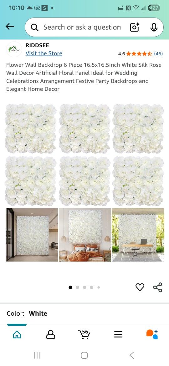 6 Pcs. White Silk Flower Panels For Backdrop For Wedding, Quinceanera