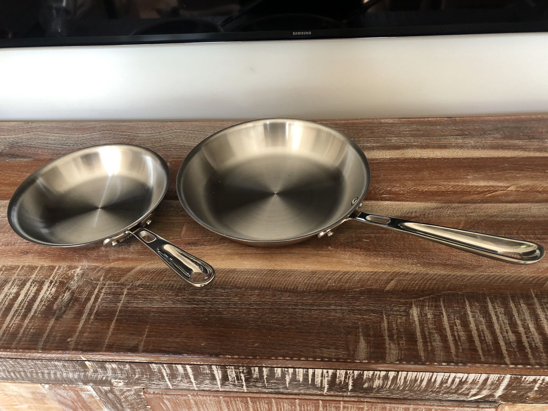 2 All-Clad Copper Core Frying Pans, barely used