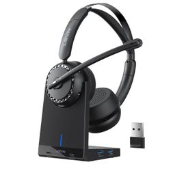 LEVN Wireless Headset, Wireless Headset with Mic for Work, AI Noise Cancelling, 65 Hrs Working Time, Bluetooth Headphones with Microphone from Home/Co