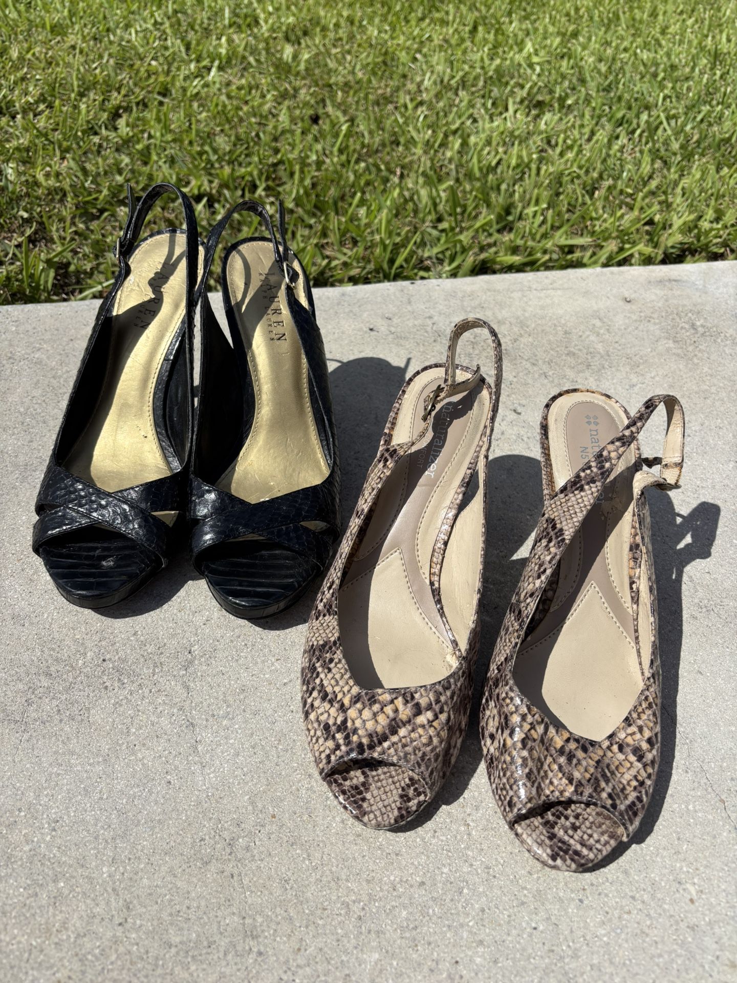 Lot of 2 Women's Black Brown Heels Shoes Ralp Lauren Naturalizer 8.5 Adjustable