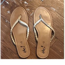 etc! Women's Beige Braided Strap Flip Flop Sandals Lightweight Casual 8/9