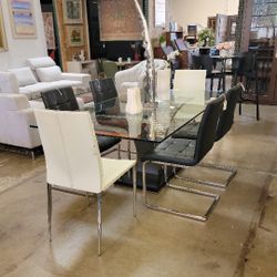 Modern Glass Dining Table 78×42 with Sculptural V Base