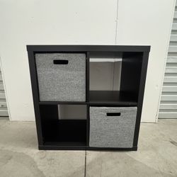 Black Cube Storage Shelf with Fabric Bins