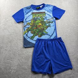 Vintage TMNT Ninja Turtles Kids Set Top Bottom T Shirt Size 8 Blue 2003 #2B