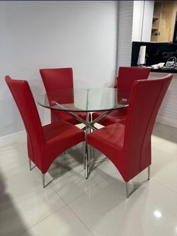Red dining table chairs