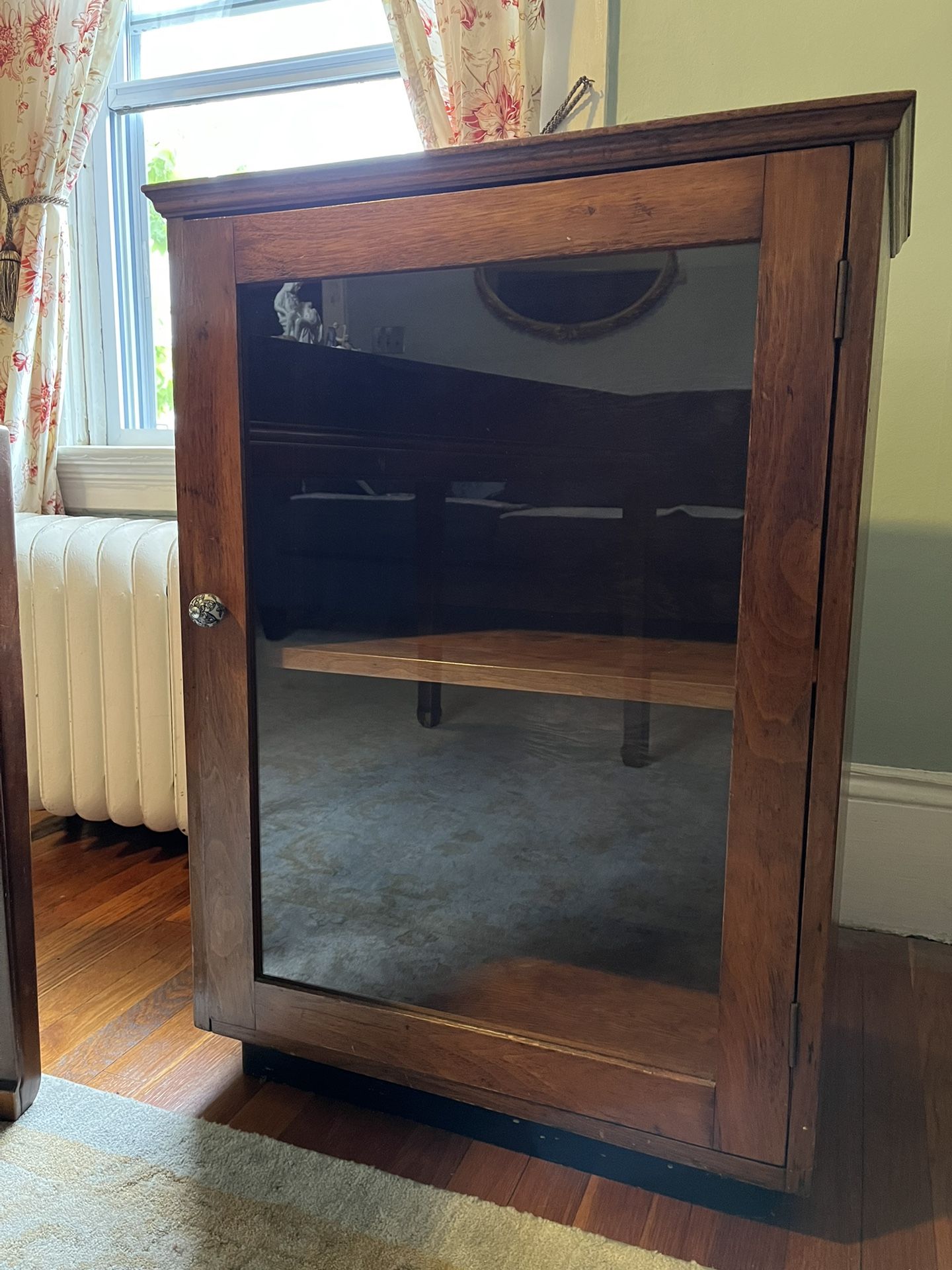 Vintage Wooden Glass Cabinet With One Shelf 
