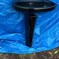 Vintage Black Porcelain Pedestal Sink