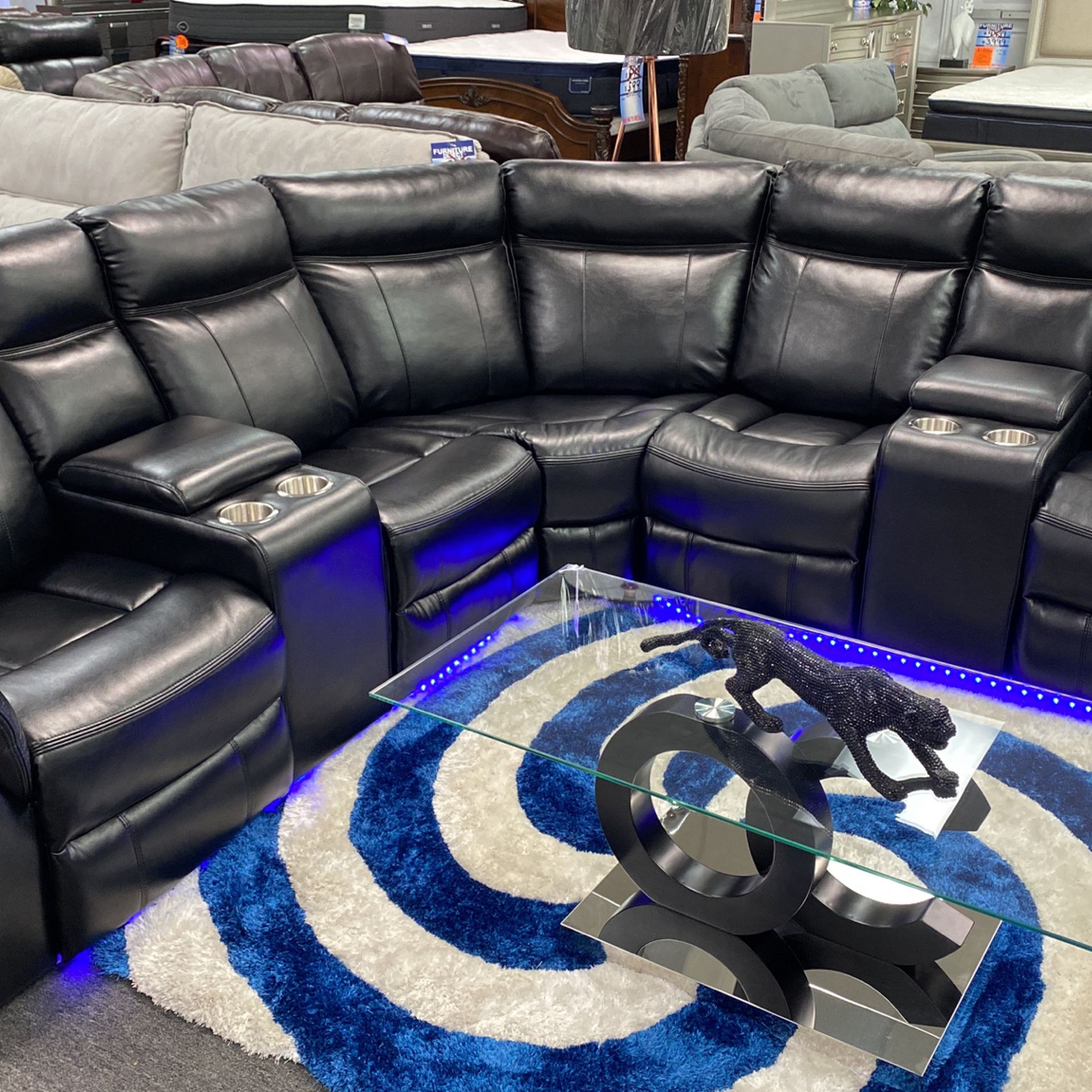 Black Power Recliner Sectional With LED And USB Ports
