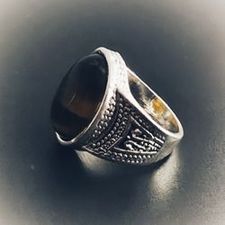 BEZEL SET TOPAZ ENGRAVED QUALITY TITANIUM SILVER NEW SIZE 8 MENS RING