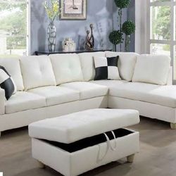 Free Local Drop-off Delivery White Faux Leather Sectional Special 