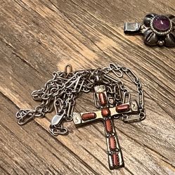 Sterling Necklace And Cross Vintage 
