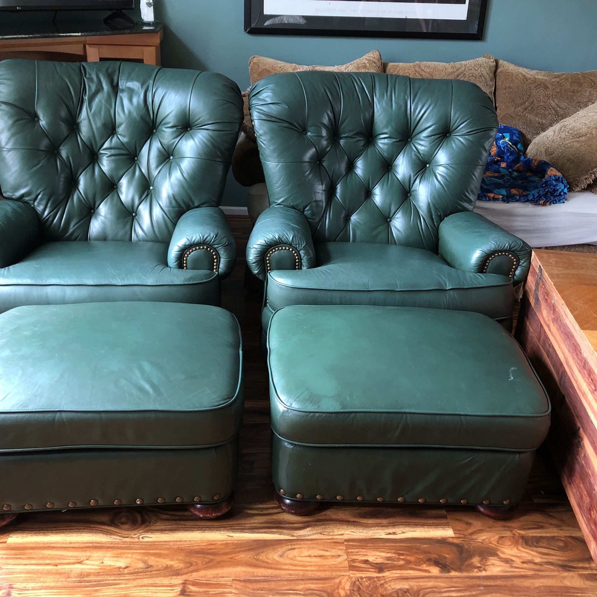 REAL LEATHER! Reclining Sofa Chair w/ Ottoman