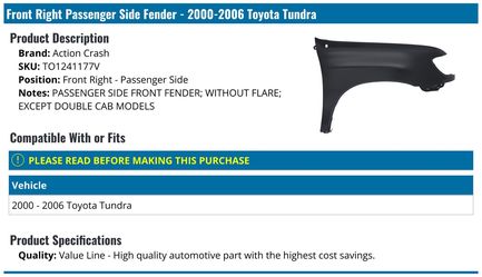 Toyota tundra first generation fender