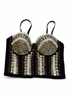WYLDR black corset top with gold and white beadwork in a S