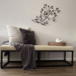 Modern Industrial Beige Faux Leather Tufted Bench 