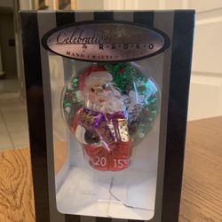 Christopher Radko Celebrations Glass Ornament Santa with Wreath 2015 NIB