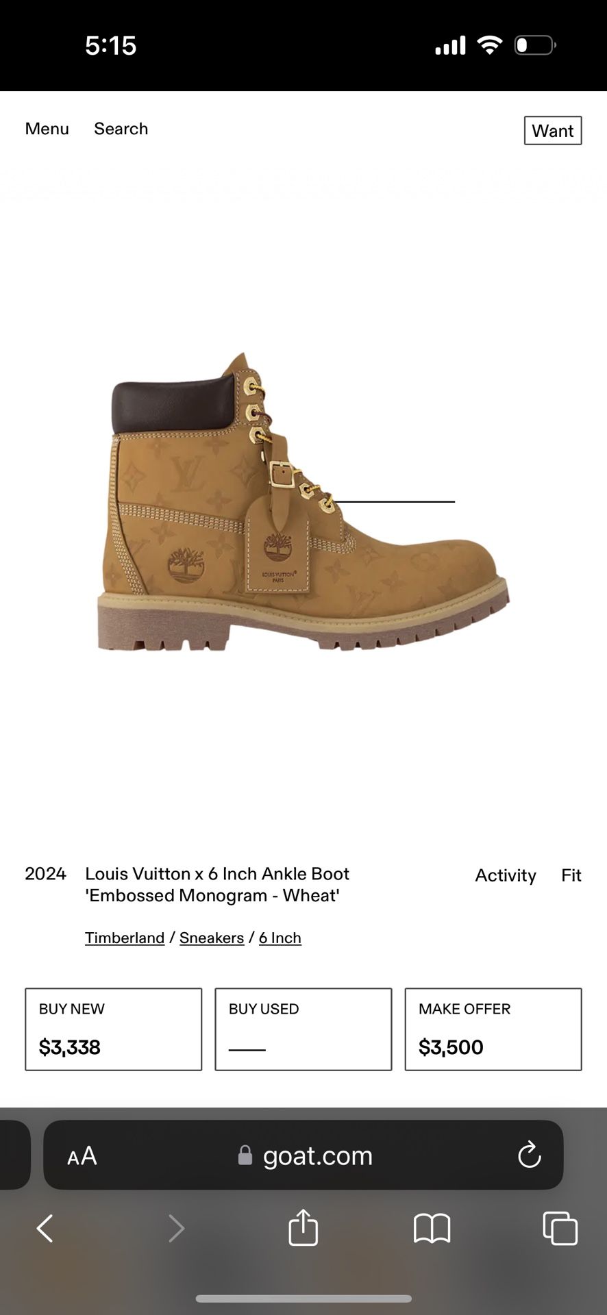 Louis Vuitton Timberland Boots Tan 9