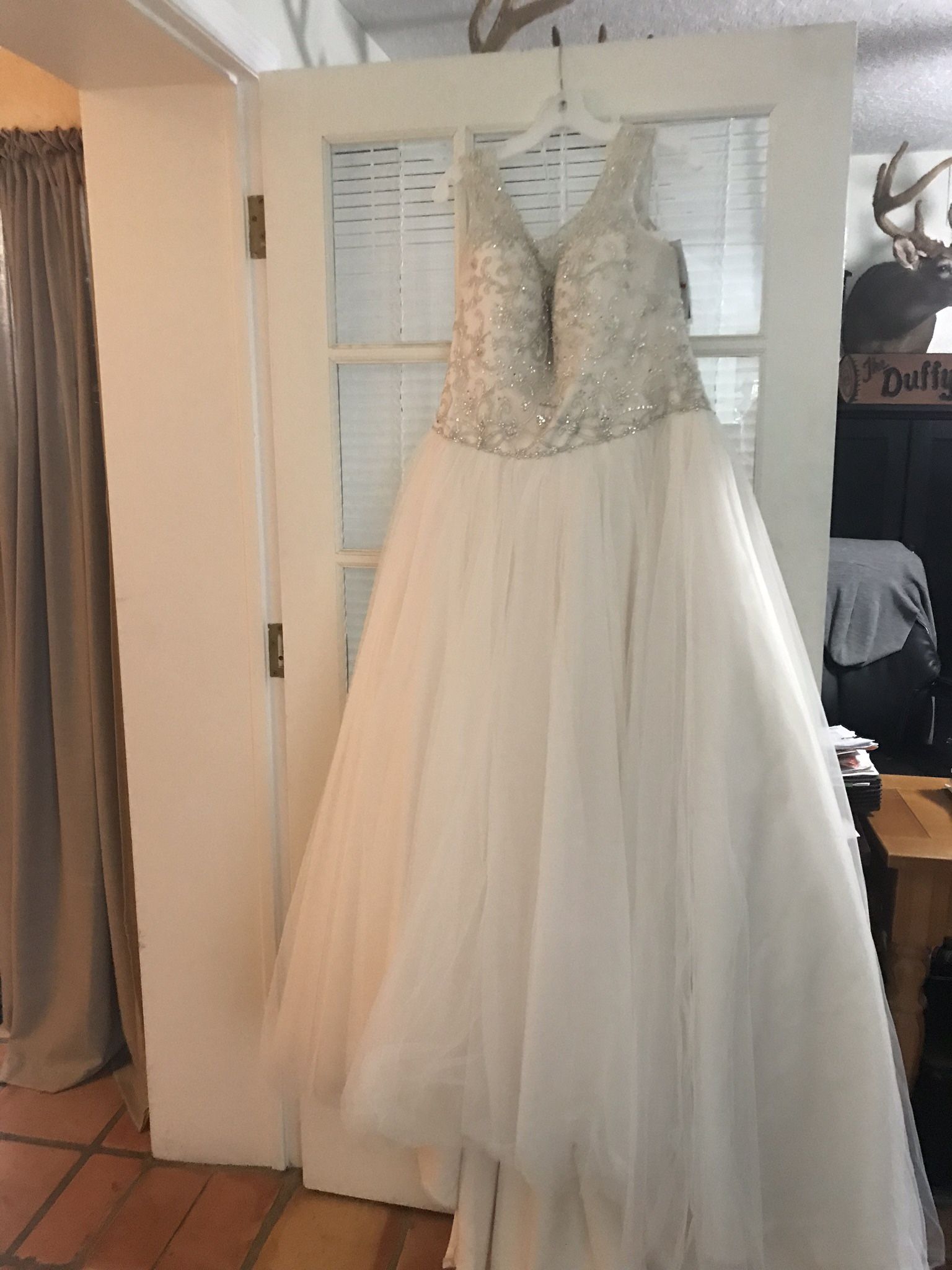 Oleg Cassini Tank Tulle Ballgown/Embellish Wedding Gown Size 14