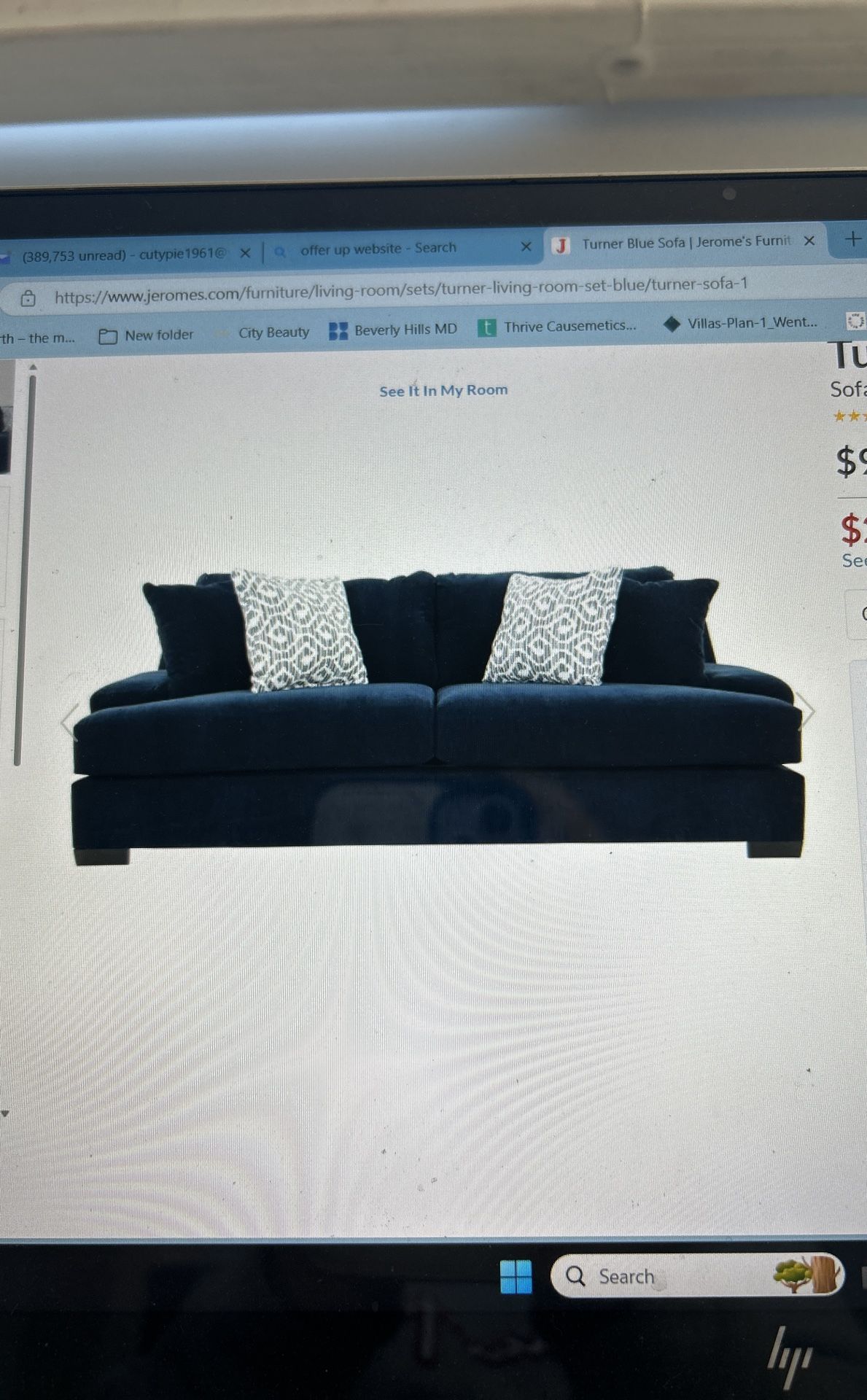 Turner Blue Sofa Set 