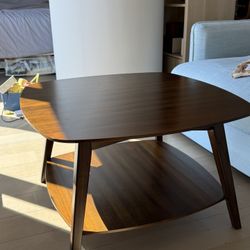 30” Living Space Wood Coffee Table, Two Tier, Mid Century Style