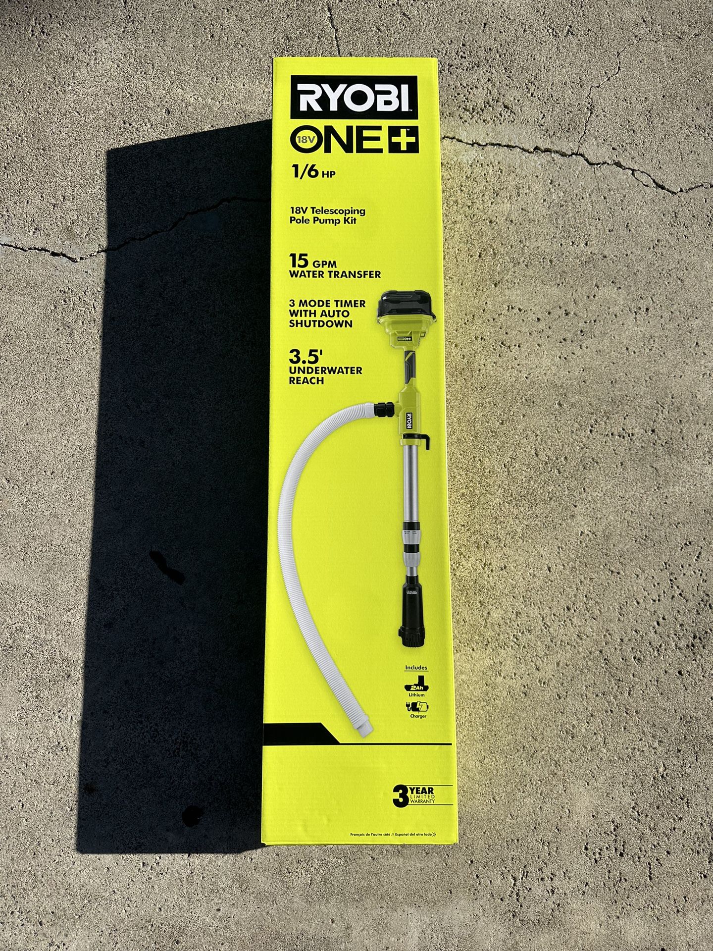 RYOBI ONE+ 18V Cordless 1/6 HP Telescoping Pole Pump with 2.0 Ah Battery Kit