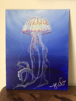 Hand-Painted Artwork, Jellyfish, Acrylic On Panel Canvas, 11”x14”