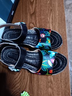 Black Floral Strap Sandals