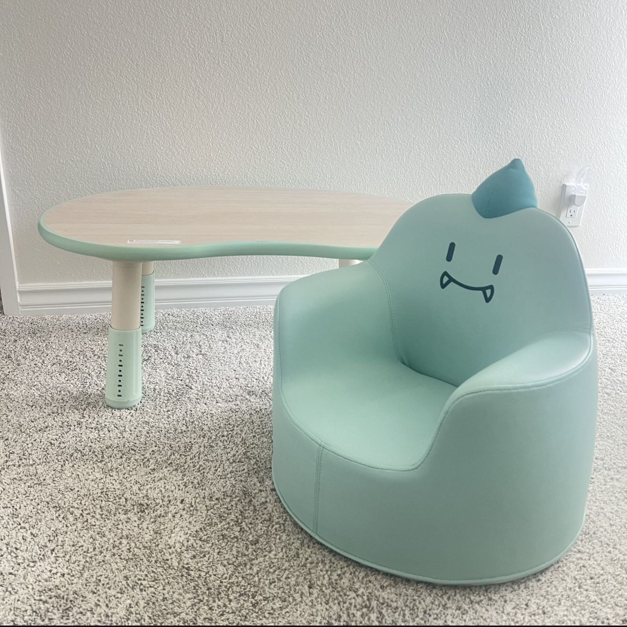 kid growing desk table and dino sofa