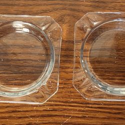 Two Clear 4" x 4" Square Glass Cigarette Cigar Ashtray.