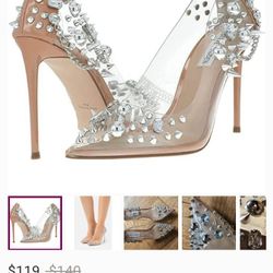 Steve Madden Tan And Silver Veronica Crystal Studded Heels 