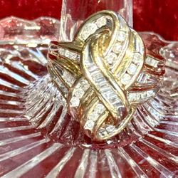 10K Yellow Gold Genuine Diamond Knot Ribbon Swirl Ring. Channel Set-Vintage-Like New!  