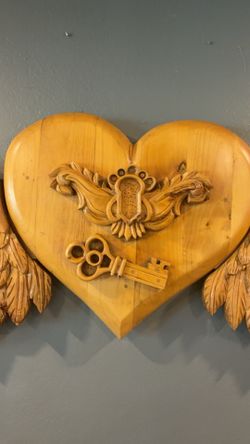 Beautiful Wings with heart  decor hand carved in Mexico