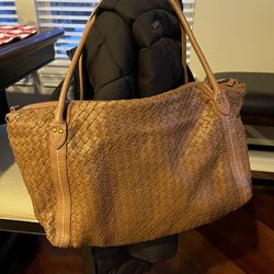 Donna Dixon Large Brown Woven Leather Shoulder Bag