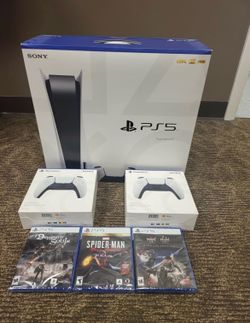 Sony PlayStation 5 PS5 Console Disc Version 3 Games + 2 Controller Bundle.