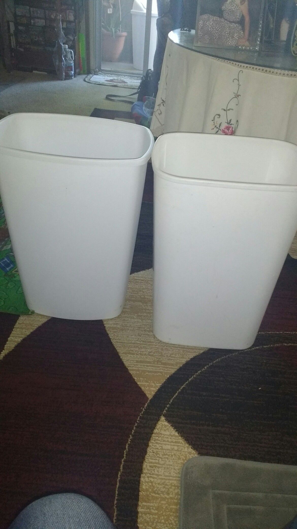 Kitchen trash bins.