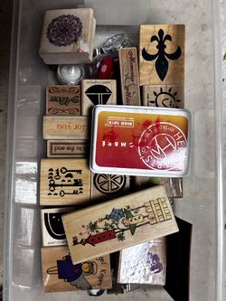 Assorted Stamps And Ink Pads For Scrapbooking