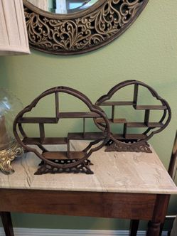Pair of Vintage Chinese Cloud-Shaped Wooden Curio Display Shelves