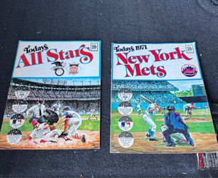 1971 Dell Baseball Stamp Albums LOT (2) - NY Mets & All Stars - 100% INTACT