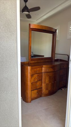 Wood Dresser with Mirror and Drawers