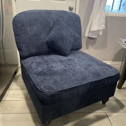 Armless Sofa With1 Pillow Minimalist Design 1-Seat Sofa Set with Chenille Fabric for Living Room Office Apartment Blue